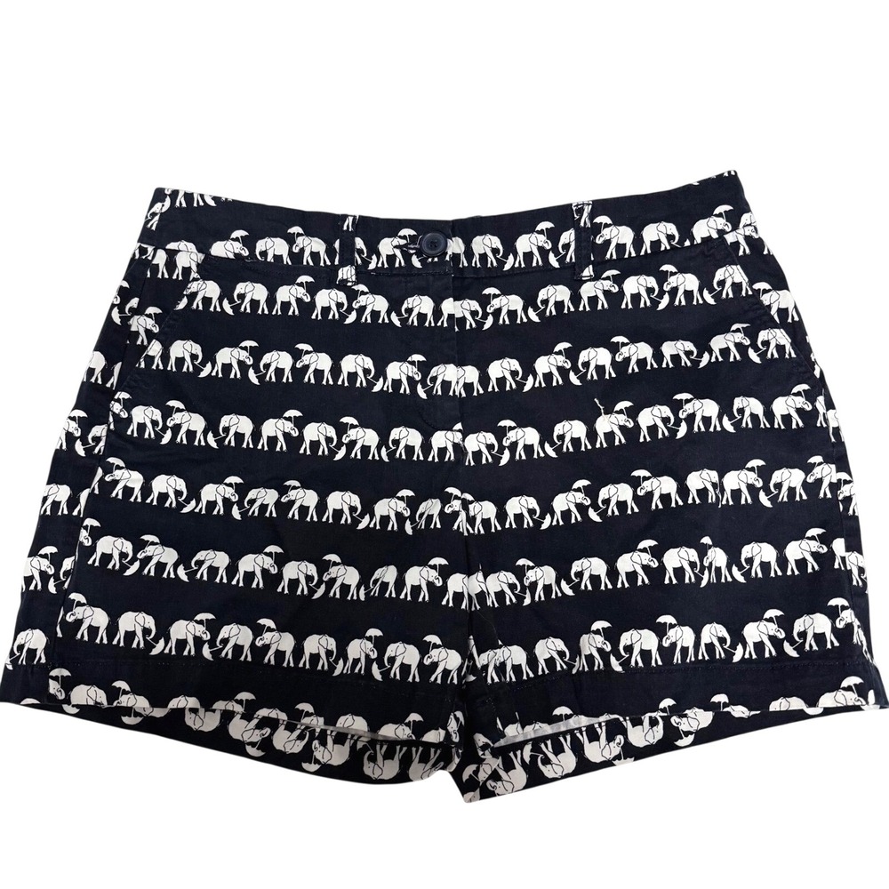 Crown & Ivy Elephant Print Chino Shorts Womens 10 Navy Boho Casual Preppy